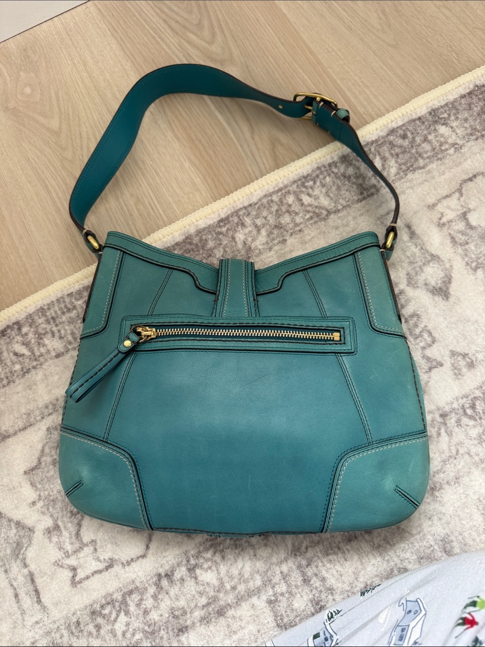 Coach Hamptons 11043 Teal Leather Hobo with Gold-Tone Hardware - Picture 2 of 7